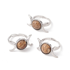 Пейзажный Джаспер Регулируемое кольцо с изображением луны и яшмы, украшения из латуни для женщин, платина, без кадмия и без свинца, внутренний диаметр: 17.1~20 мм