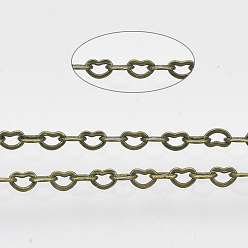 Antique Bronze Soldered Brass Heart Chains, with Spool, Antique Bronze, 1.8x2.4x0.4mm, about 39.37 Feet(12m)/roll