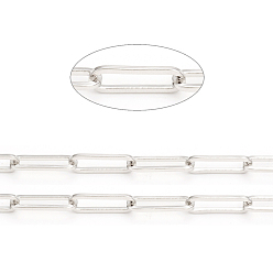 Real Platinum Plated Brass Paperclip Chains, Flat Oval, Drawn Elongated Cable Chains, Soldered, Long-Lasting Plated, Real Platinum Plated, Links: 15x5x1mm