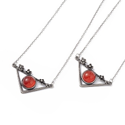 Red Agate Triángulo de ágata roja natural con colgante de collar de flores., joyas antiguas de plata y latón platino para mujer, sin plomo y cadmio, 19.76 pulgada (50.2 cm)