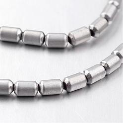 Silver Plated Electroplate Non-magnetic Synthetic Hematite Bead Strands, Frosted, Column, Silver Plated, 4x2mm, Hole: 1mm, about 112pcs/strand, 15.7 inch