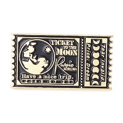 Negro Boleto a la luna pin de esmalte, Broche de esmalte de aleación con forma de billete de película para ropa de mochila, dorado, negro, 16x30x10 mm