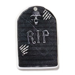 Noir Pendentifs acryliques opaques sur le thème d'halloween, charmes de pierre tombale, noir, 37.5~38x23.5~25.5x2mm, Trou: 2mm