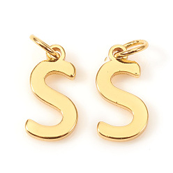 Letter S Brass Charms, with Jump Rings, Letter, Real 18K Gold Plated, Letter.S, S: 10x5x1mm, Hole: 2.5mm