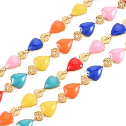 Colorful 304 Stainless Steel Heart Link Chains, with Enamel, Real 18K Gold Plated, Soldered, Colorful, 10x5x1.5mm, about 3.28 Feet(1m)/Strand
