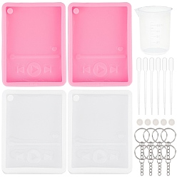 Mixed Color Olycraft DIY Mp3 Player Shape Keychai Making Kits, Including Silicone Molds, Iron Split Key Rings, Nail Art Glitter Powder, Plastic Transfer Pipettes & Measuring Cup, Latex Finger Cots, Mixed Color, Silicone Molds: 80x60x10mm, Hole: 5mm, Inner Diameter: 71x51mm, 4pcs/set
