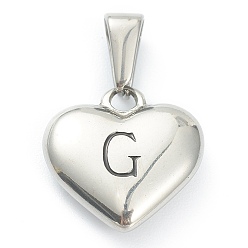 Letter G Pendentifs en acier inoxydable, coeur avec lettre noire, couleur inox, letter.g, 304mm, Trou: 16x16x4.5mm