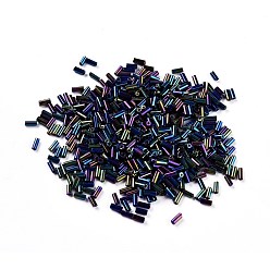 Colorful Glass Bugle Beads, Metallic Colours, Colorful, 4~5x2mm, Hole: 0.8mm, about 15000pcs/pound