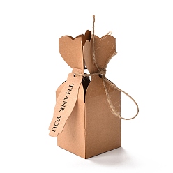 Цвет Древесины Бумажные коробки конфет, коробка подарка свадьбы, с упаковочной нитью и картой, прямоугольная форма вазы, деревесиные, 4.9x4.9x12.4 см