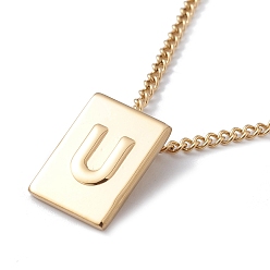 Letter U Titanium Steel Initial Letter Rectangle Pendant Necklace for Men Women, Golden, Letter.U, 18.11~18.5 inch(46~47cm)