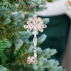 Key Acrylique avec décoration de pendentif en sequins, décorations suspendues pour sapin de Noël, pour la décoration de la maison de cadeau de fête, clé, 160x75mm