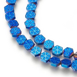 Blue Plated Electroplated Non-magnetic Synthetic Hematite Beads Strands, Polish, Snowflake, Blue Plated, 6x7x2mm, Hole: 1mm, about 62pcs/strand, 15.74 inch(40cm)