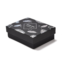 Feather Cardboard Jewelry Packaging Boxes, with Sponge Inside, for Rings, Small Watches, Necklaces, Earrings, Bracelet, Feather Pattern, 9.3x7.3x3.2cm