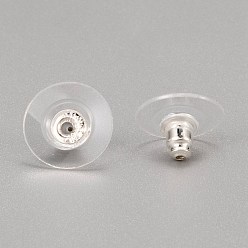 Plata Tuercas de oreja de latón, pendientes de embrague de bala con almohadilla, para estabilizar pendientes de poste pesados, con plástico, plata, 11x11x6.5 mm, agujero: 1 mm