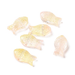 Champagne Amarillo Perlas de vidrio pintado en aerosol transparente, pescado, amarillo champán, 15x8x5 mm, agujero: 1 mm