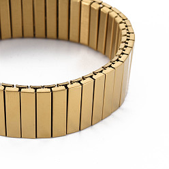 Doré  Bracelet extensible empilable rectangle en acier inoxydable, bloc de carreaux large bracelet pour hommes femmes, or, diamètre intérieur: 2 pouce (5.2 cm)