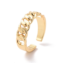 Real 18K Gold Plated Brass Curb Chains Shape Open Cuff Ring for Women, Cadmium Free & Lead Free, Real 18K Gold Plated, US Size 7 1/2(17.7mm)