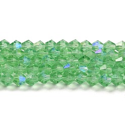 Светло-зеленый Прозрачные стеклянные бусины гальваническим пряди, с покрытием AB цвета, граненые, двухконусные, светло-зеленый, 2 мм, около 162~185 шт / нитка, 12.76~14.61 дюйм (32.4~37.1 см)