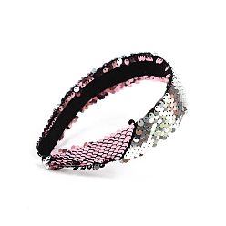 Pink Solid Cloth Hair Bands, Wide Hair Accessories for Women, with Glitter, Pink, 140~160x35mm
