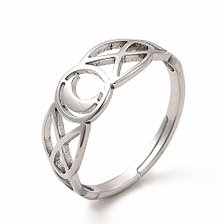 Color de Acero Inoxidable 304 anillo ajustable de luna creciente de acero inoxidable para mujer, color acero inoxidable, tamaño de EE. UU. 6 1/4 (16.7 mm)