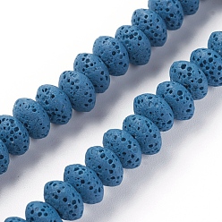 Bleu Acier Brins de perles de pierre de lave naturelle, teint, rondelle, bleu acier, 9x5~5.5mm, Trou: 2mm, environ 37 pcs / brin, 7.87 pouce (20 cm)