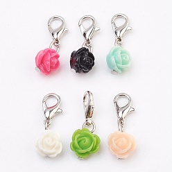 Mixed Color Resin Pendants, with Lobster Clasp, Platinum, Mixed Color, 24mm