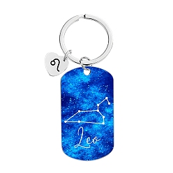 Leo Twelve Constellations Metal Keychains, Oval Rectangle, Leo, 8cm
