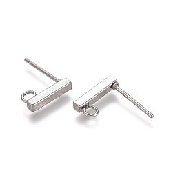 Stainless Steel Color 304 Stainless Ear Stud Components, with Loop, Rectangle, Stainless Steel Color, 10x2x2mm, Hole: 1.5mm, Pin: 0.8mm