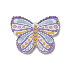 Medium Purple Printed Acrylic Pendants, Butterfly, Medium Purple, 27x35x2mm, Hole: 1.6mm