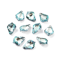 Light Sky Blue AB Color Plated Electroplate Glass Pendants, Faceted, Leaf, Light Sky Blue, 16x11x6mm, Hole: 1mm
