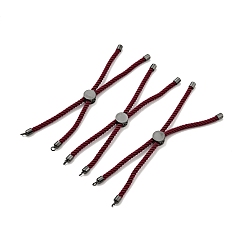 Dark Red Half Finished Twisted Milan Rope Slider Bracelets, with Rack Plating Brass Cord Ends & Open Loop, Cadmium Free & Lead Free, for Connector Charm Bracelet Making, Gunmetal, Dark Red, 222~230x3mm