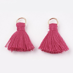 Deep Pink Polycotton(Polyester Cotton) Tassel Pendant Decorations, with Iron Findings, Light Gold, Deep Pink, 20~30x7~8mm, Hole: 5mm