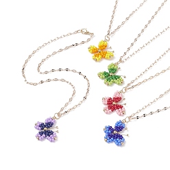Mixed Color 5Pcs 5 Colors Glass Seed Braided Butterfly Pendant Necklaces Set, Brass Wire Wrap Jewelry for Women, Mixed Color, 15.47 inch(39.3cm), 1Pc/color