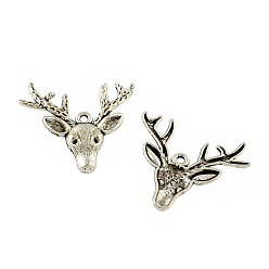 Antique Silver Tibetan Style Alloy Christmas Reindeer/Stag Pendant Rhinestone Settings, Cadmium Free & Lead Free, Antique Silver, Fit for 1mm rhinestone, 33x36.7x4mm, Hole: 2mm, about 172pcs/500g