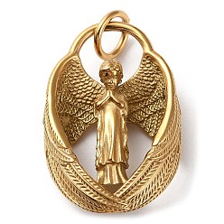Antique Golden Ion Plating(IP) 304 Stainless Steel Pendants, with Jump Ring, Praying Angel Charm, Antique Golden, 38x25.5x9mm, Hole: 6.5mm