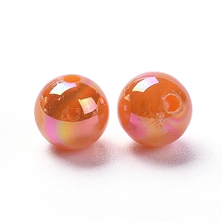 Orange Perles acryliques de poly styrène respectueuses de l'environnement, de couleur plaquée ab , ronde, orange, 10mm, trou: 2 mm, environ 980 pcs / 500 g