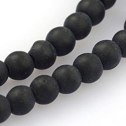 Black Frosted Glass Round Bead Strands, Black, 10mm, Hole: 1mm, about 33pcs/strand, 11.8 inch