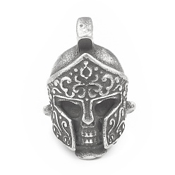 Plata Antigua 304 colgantes de acero inoxidable, amuleto de cabeza de armadura, plata antigua, 38x25x24 mm, agujero: 9 mm