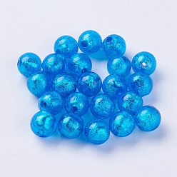 Deep Sky Blue Handmade Silver Foil Lampwork Beads, Round, Deep Sky Blue, 9.5~10mm, Hole: 1.5~2mm