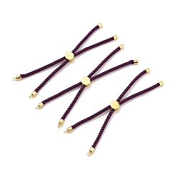 Dark Violet Half Finished Twisted Milan Rope Slider Bracelets, with Rack Plating Brass Cord Ends & Open Loop, Cadmium Free & Lead Free, for Connector Charm Bracelet Making, Golden, Dark Violet, 222~230x3mm