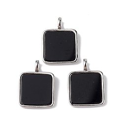 Black Onyx Pendentifs en onyx noir naturel (teints et chauffés), breloques carrées avec crémaillère finitions en laiton ton platine, sans plomb et sans cadmium, 16~16.5x12x1.5mm, Trou: 1.5x2mm