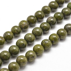 Dark Olive Green Round Natural Green Granite Beads Strands, Dark Olive Green, 8mm, Hole: 1mm, about 50pcs/strand, 15.7 inch