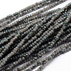 Dark Gray Faceted Rondelle Half Rainbow Plated Electroplate Glass Beads Strands, Dark Gray, 2.8~3x2mm, Hole: 0.8mm, about 200pcs/strand, 15.1 inch