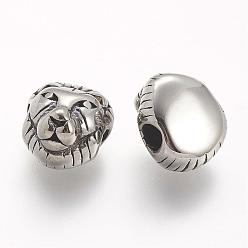 Antique Silver 304 Stainless Steel Beads, Lion Head, Antique Silver, 12x11x8mm, Hole: 3mm