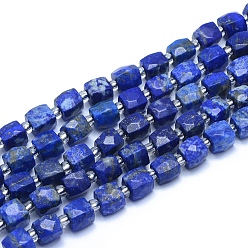 Lapis Lazuli Natural Lapis Lazuli Beads Strands, Faceted, Cube, 7.5~9x7.5~9x7.5~9mm, Hole: 0.8mm, about 37pcs/strand, 15.35 inch(39cm)