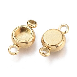 Golden Ion Plating(IP) 304 Stainless Steel Cabochon Connector Settings, Flat Round, Golden, Tray: 4mm, 12x6.5x2.8mm, Hole: 1.6mm
