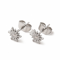 Stainless Steel Color 304 Stainless Steel Sun Stud Earrings for Women, Stainless Steel Color, 7x6mm, Pin: 0.7mm