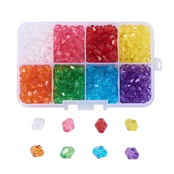 Mixed Color Transparent Acrylic Beads, Bicone, Faceted, Mixed Color, 6x5.5mm, Hole: 2mm, 728pcs/box