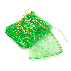 Весенне-зеленый Прямоугольные подарочные пакеты из органзы с возможностью горячего тиснения, сумки для хранения с принтом луны и звезды, весенний зеленый, 9x7 см