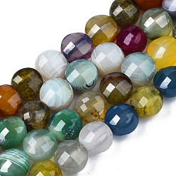 Colorful Natural Agate Beads Strands, Dyed & Heated, Faceted, Flat Round, Colorful, 8x6.5mm, Hole: 1.2mm, about 47pcs/strand, 14.96 inch(37cm).